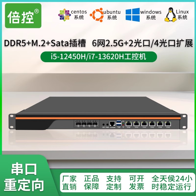 倍控i5-12450h i7-13620h工控機6網2.5G萬兆2光口 4光口擴展4G 5G WIFI6模塊插槽軟路由服務器1U機架式ros